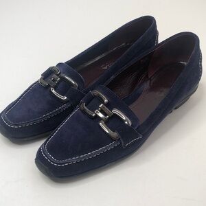 Via Spiga navy blue suede rubber sole loafers